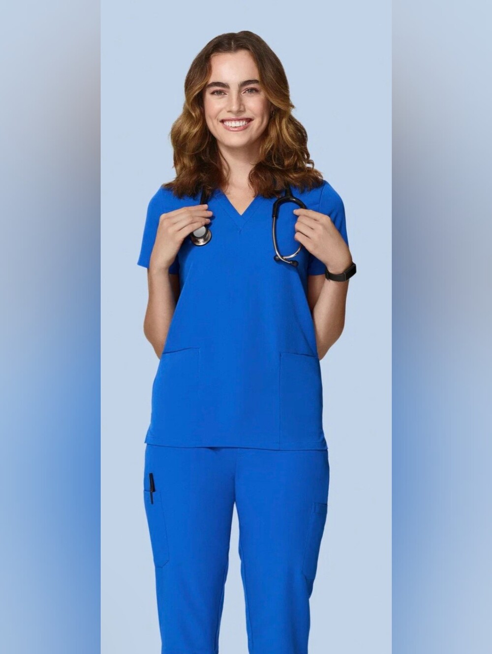 Mandala Royal Blue Scrub Set 2XL V-Neck 2 Pocket Top 9 Pocket Cargo Pants